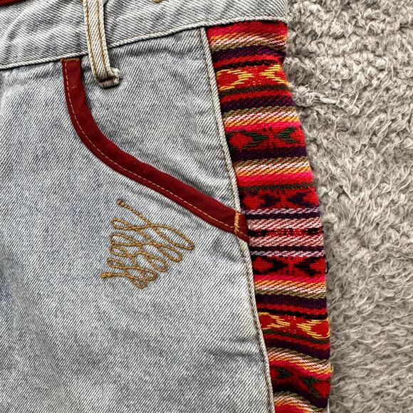 JOUJOU Denim Skirt Women's Small? Embroidered Native American Accents Distressed - Picture 8 of 9